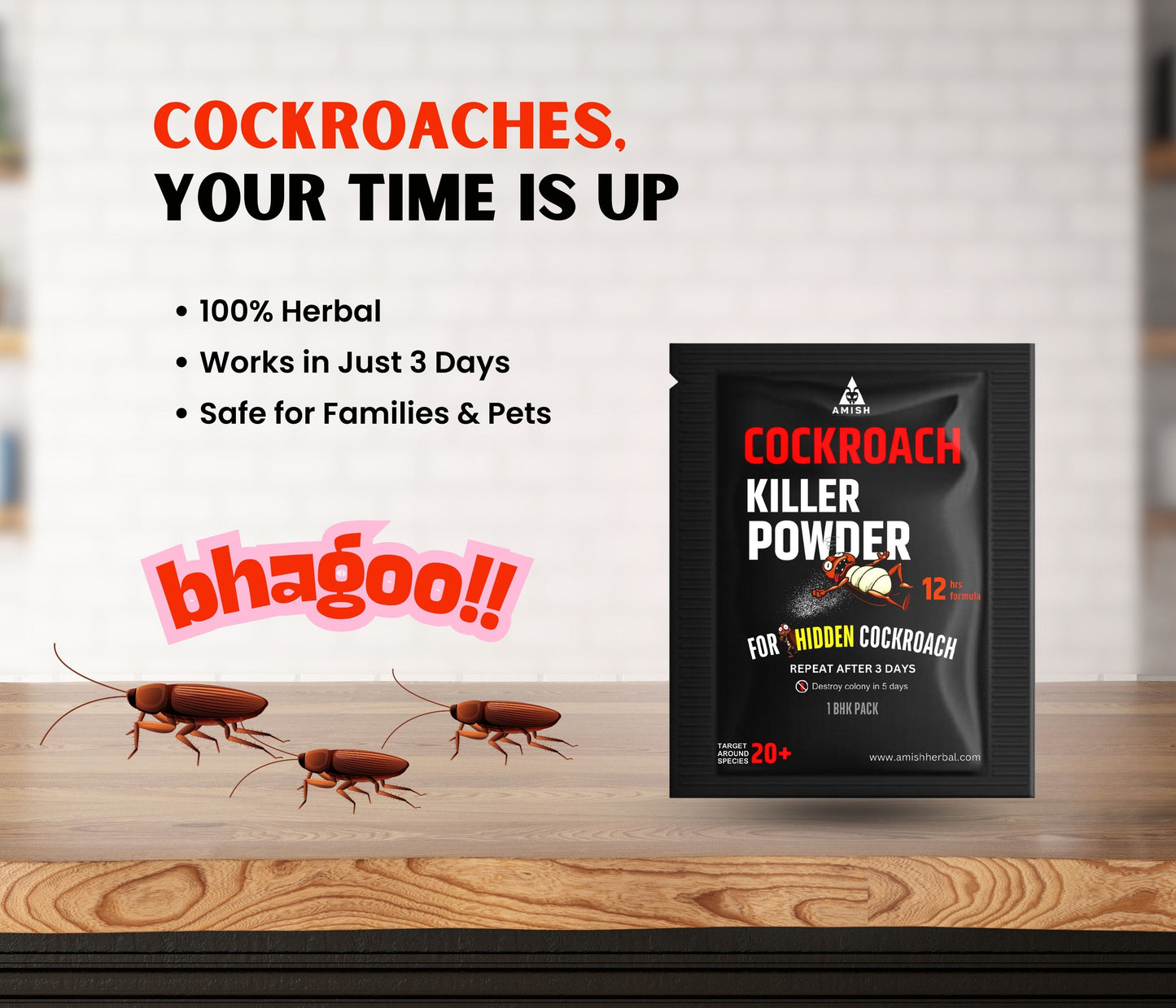 Amish Herbal Cockroach Killer Powder 100% Natural | Effective in 3 Days | with free ant gel