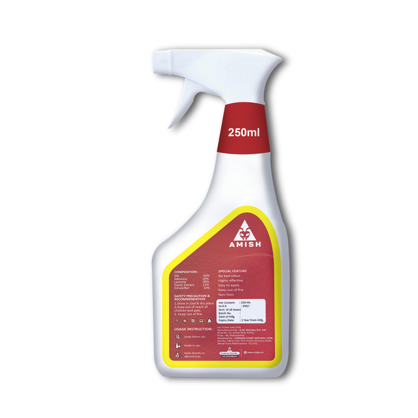 Amish Herbal Cockroach Spray 250 ml Pack Of 1 |10 Minutes Formula |Removes Entire Cockroach colony|Powerful 100% Organic No Chemical Cockroach Repellent Spray