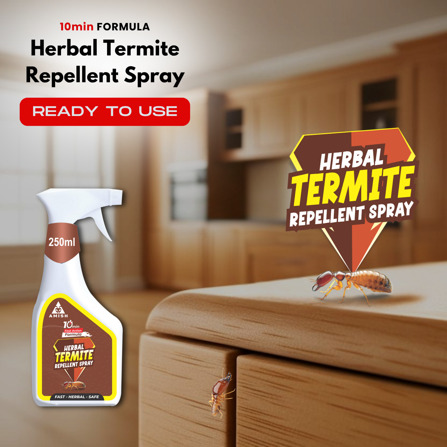 Amish Herbal Termite Spray 250 ml|10 Minutes Formula |Removes Entire Termite colony