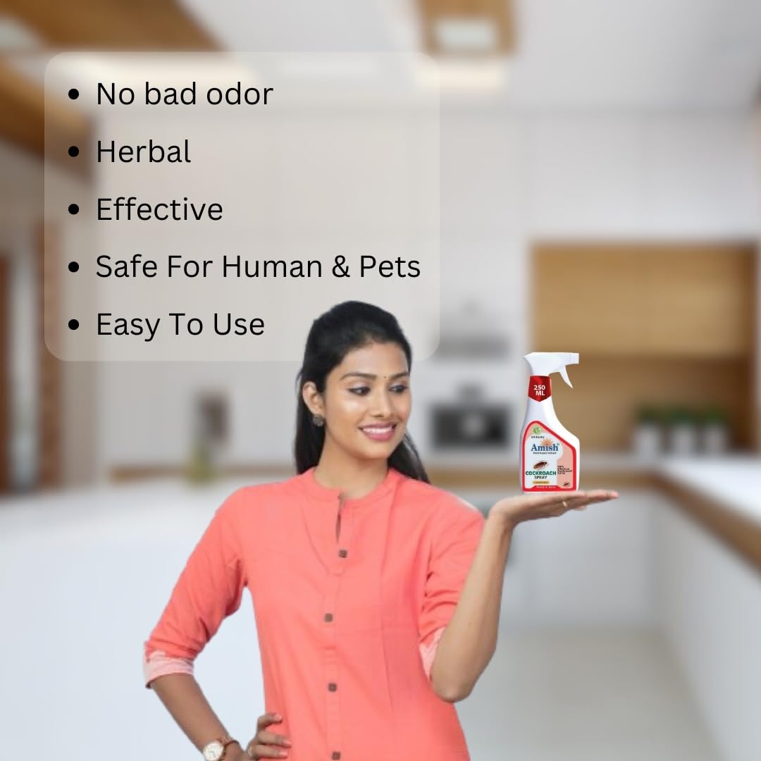 Amish Herbal Cockroach Spray 250 ml Pack Of 1 |10 Minutes Formula |Removes Entire Cockroach colony|Powerful 100% Organic No Chemical Cockroach Repellent Spray