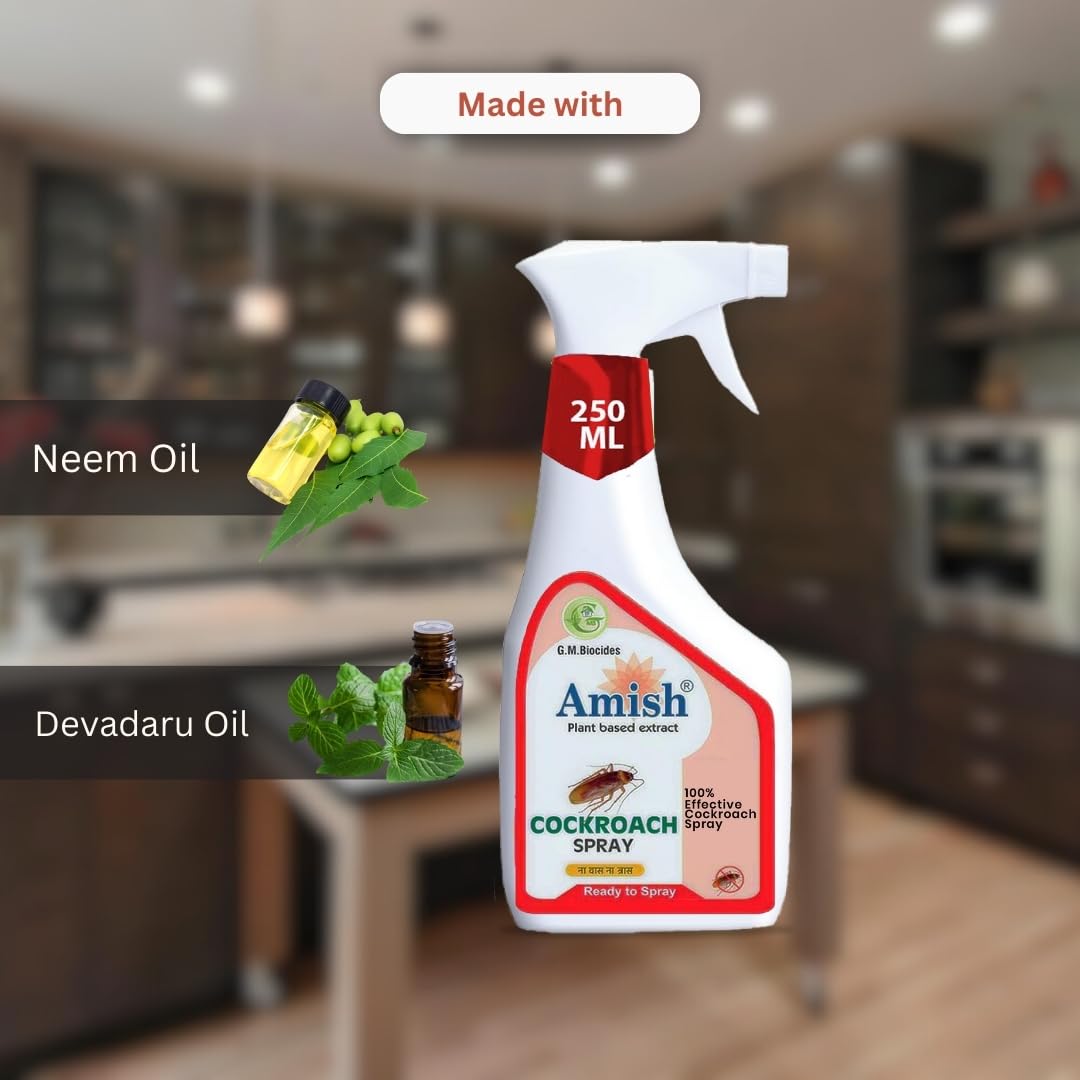 Amish Herbal Cockroach Spray 250 ml Pack Of 1 |10 Minutes Formula |Removes Entire Cockroach colony|Powerful 100% Organic No Chemical Cockroach Repellent Spray