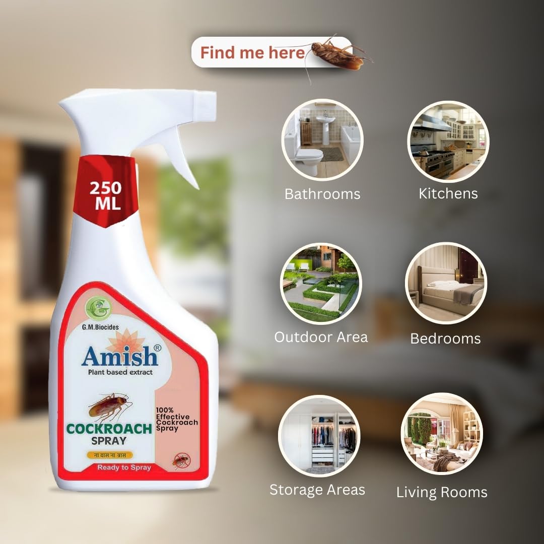 Amish Herbal Cockroach Spray 250 ml Pack Of 1 |10 Minutes Formula |Removes Entire Cockroach colony|Powerful 100% Organic No Chemical Cockroach Repellent Spray