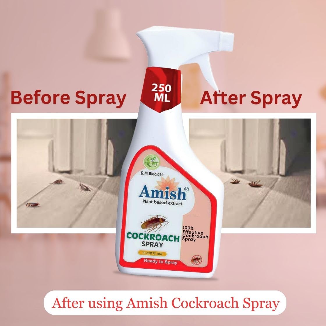 Amish Herbal Cockroach Spray 250 ml Pack Of 1 |10 Minutes Formula |Removes Entire Cockroach colony|Powerful 100% Organic No Chemical Cockroach Repellent Spray