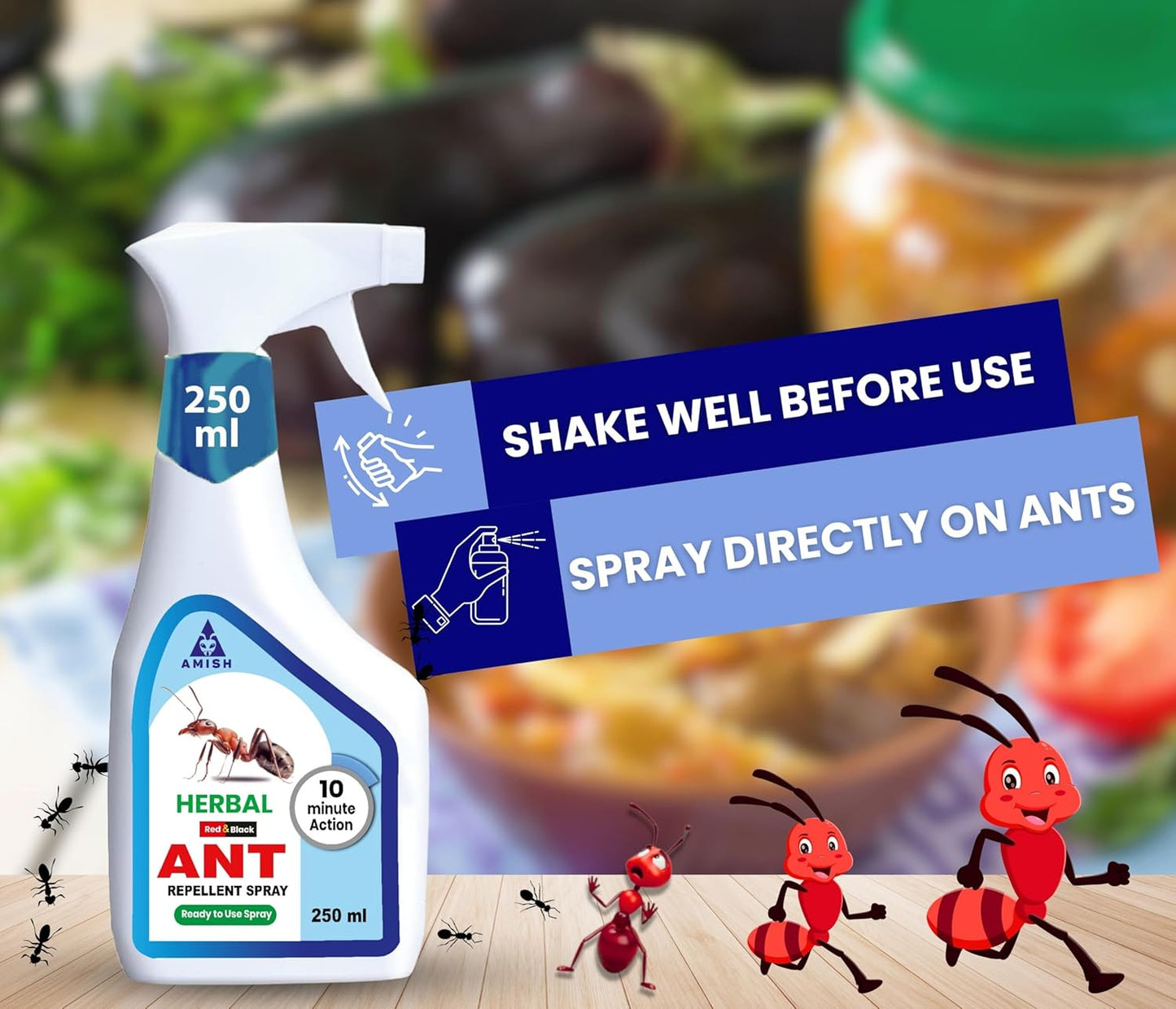 Amish Herbal Ant Spray 250ml Pack-1|10 Minutes Formula |Removes Entire Ant colony|Powerful 100% Organic No Chemical Ant Repellent Spray for Home Kitchen Office Garden Long Lasting Protection