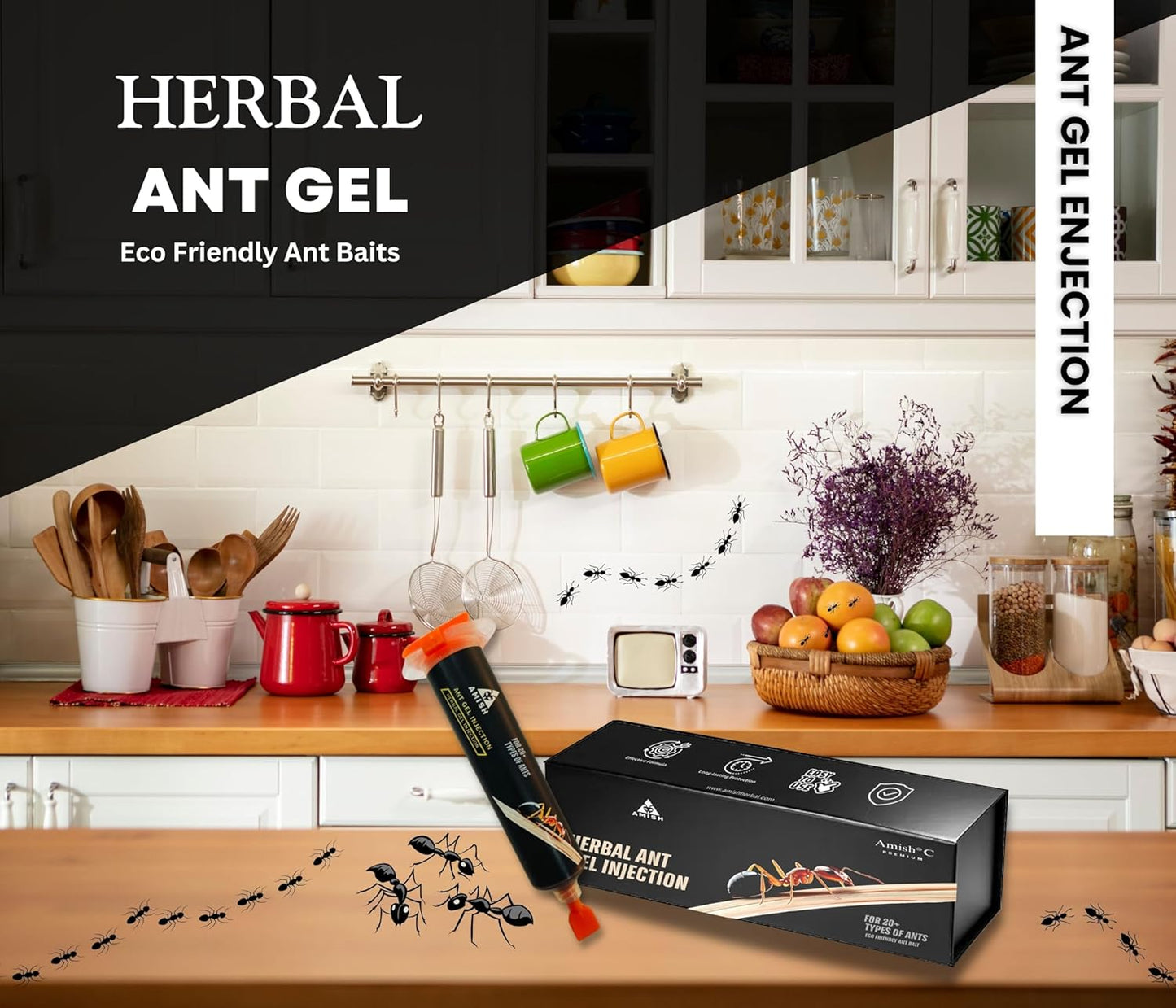 Amish A Herbal Ant Gel Injection | 10 Minutes Formula | Removes Entire Ant Infestation| Powerful Ant Repellent for Home | 100% Organic Ant Gel Bait for Home (Ant Injection)