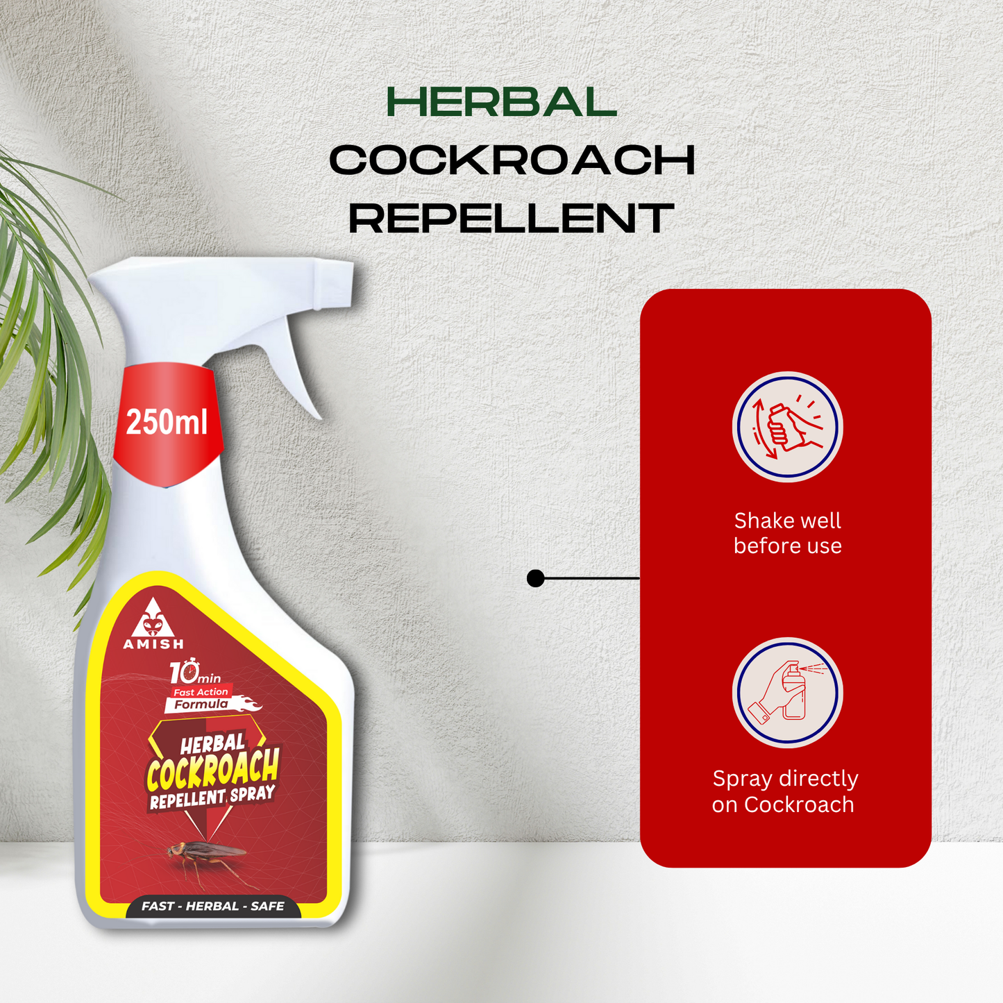 Amish Herbal Cockroach Spray 250 ml Pack Of 1 |10 Minutes Formula |Removes Entire Cockroach colony|Powerful 100% Organic No Chemical Cockroach Repellent Spray