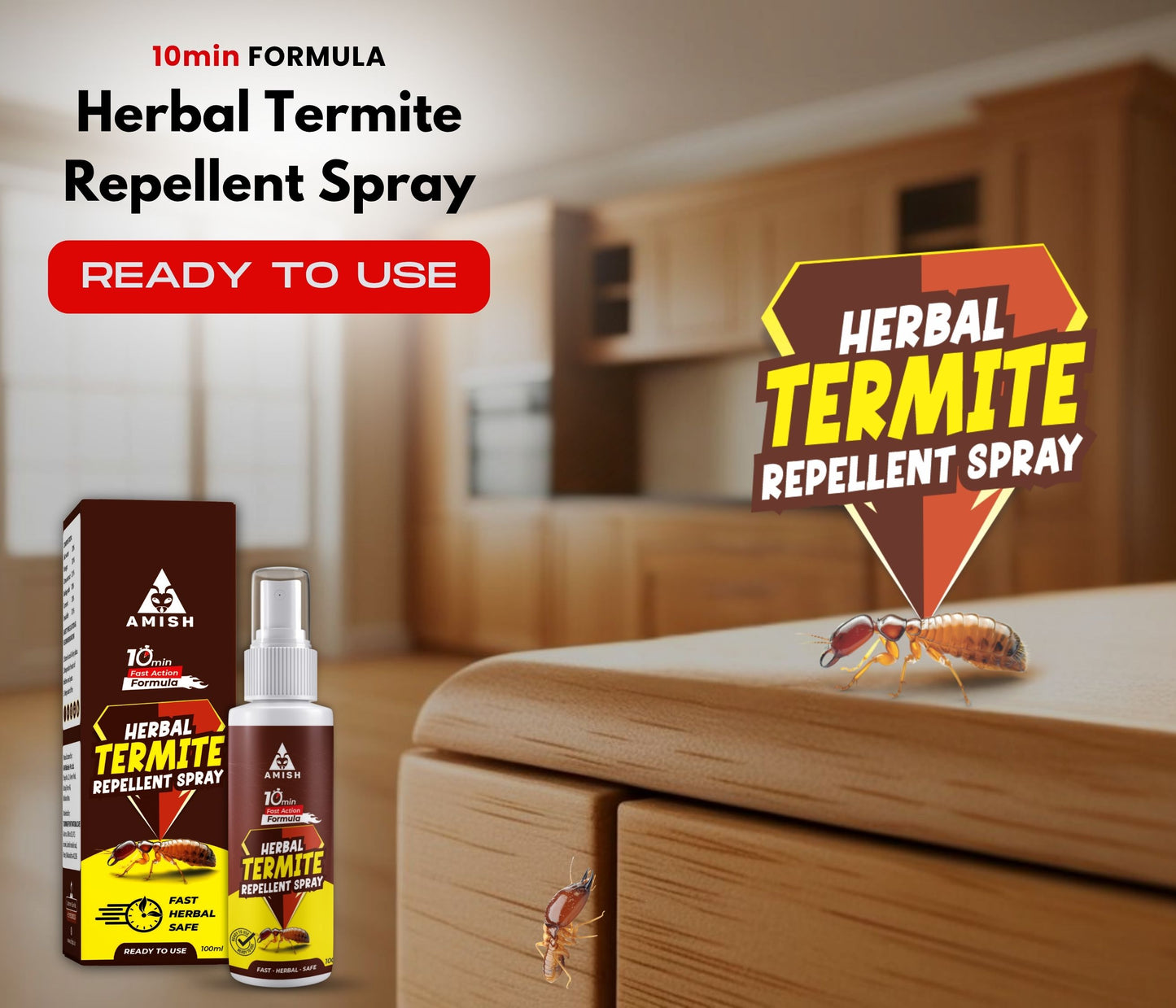 Herbal Termite Spray 100ml Powerful 100% Organic No Chemical Termite Repellent Spray for Home Furniture Long Lasting Wood Protection