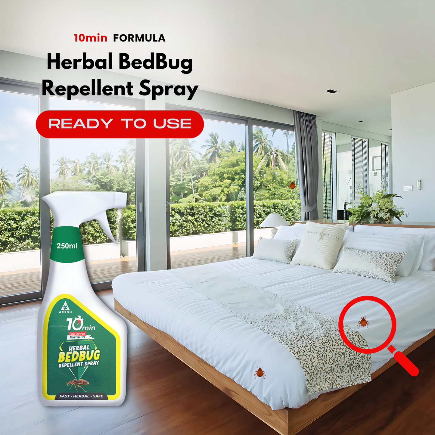 Amish Herbal Bed Bug Spray 250 ml|10 Minutes Formula |Removes Entire BedBug colony