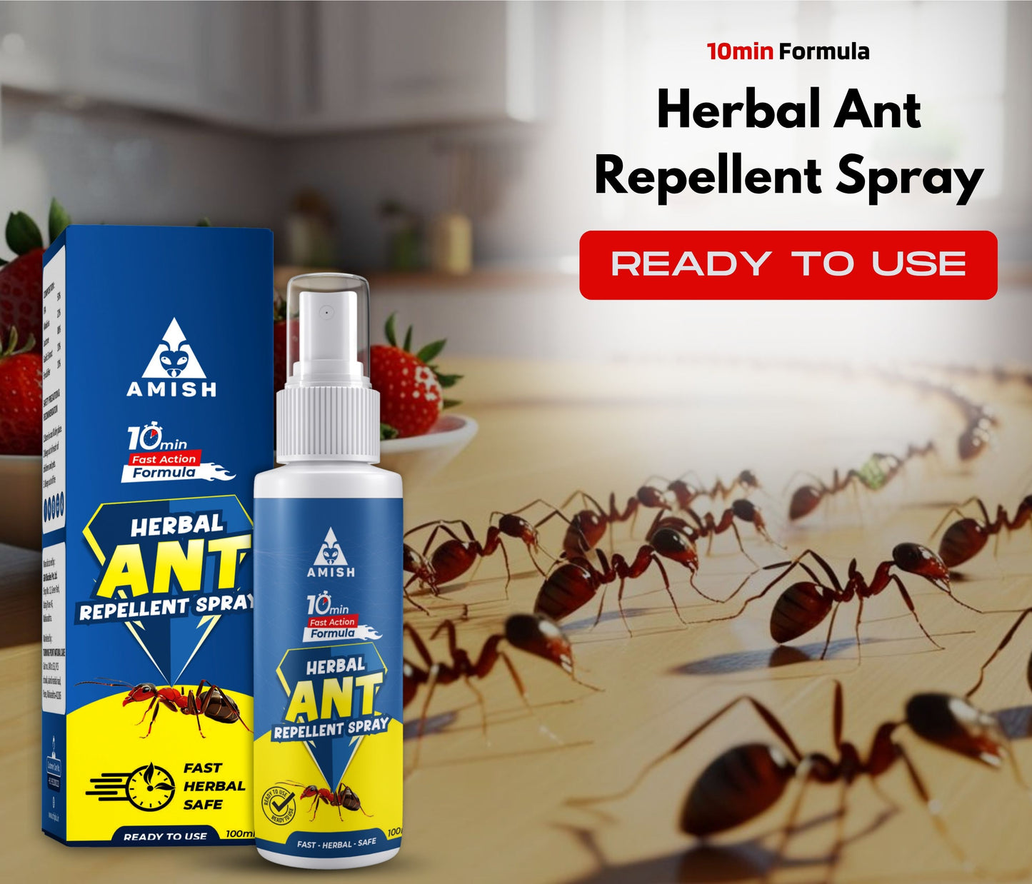 Herbal Ant Spray 100ml Pack Of 1 |10 Minutes Formula |Removes Entire Ant colony|Powerful 100% Organic No Chemical Ant Repellent Spray for Home Kitchen Office Garden Long Lasting Protection Instant Action