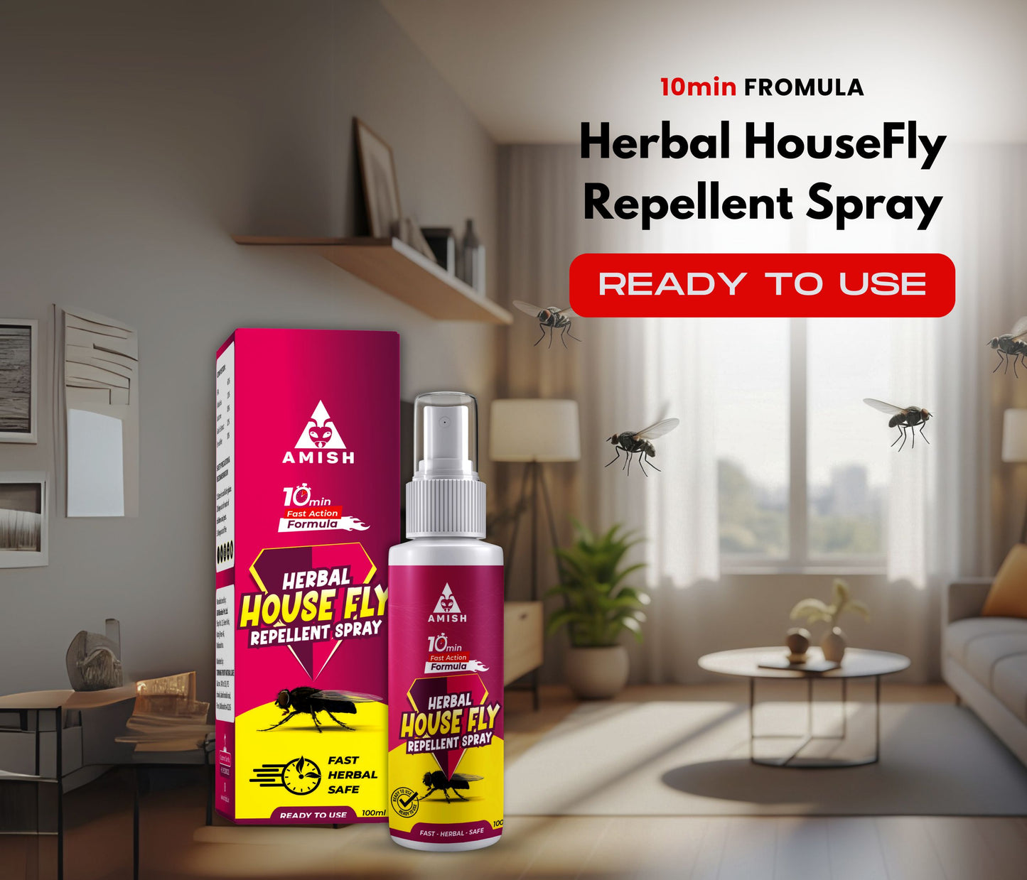 New Amish Premium Herbal Housefly Repellent Spray, Safe, Natural & Effective