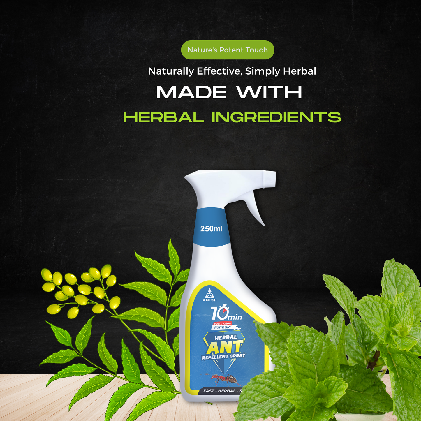 Amish Herbal Ant Spray 250ml Pack-1|10 Minutes Formula |Removes Entire Ant colony|Powerful 100% Organic No Chemical Ant Repellent Spray for Home Kitchen Office Garden Long Lasting Protection