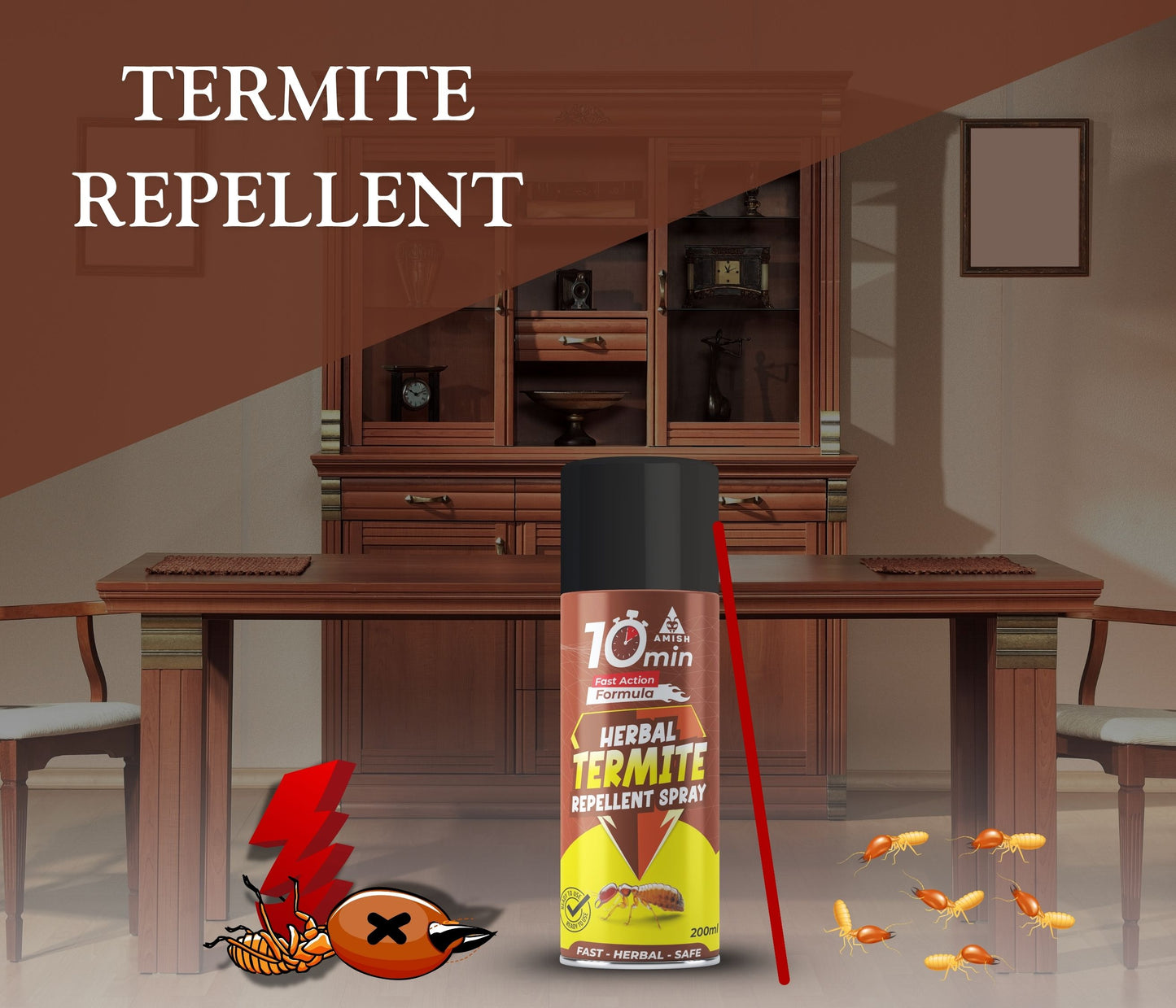 Amish Aerosol Termite Spray 200ml, Ready To Use Termite Control Wood Protection Spray,  Eco-friendly Termite 10 Minutes Formula