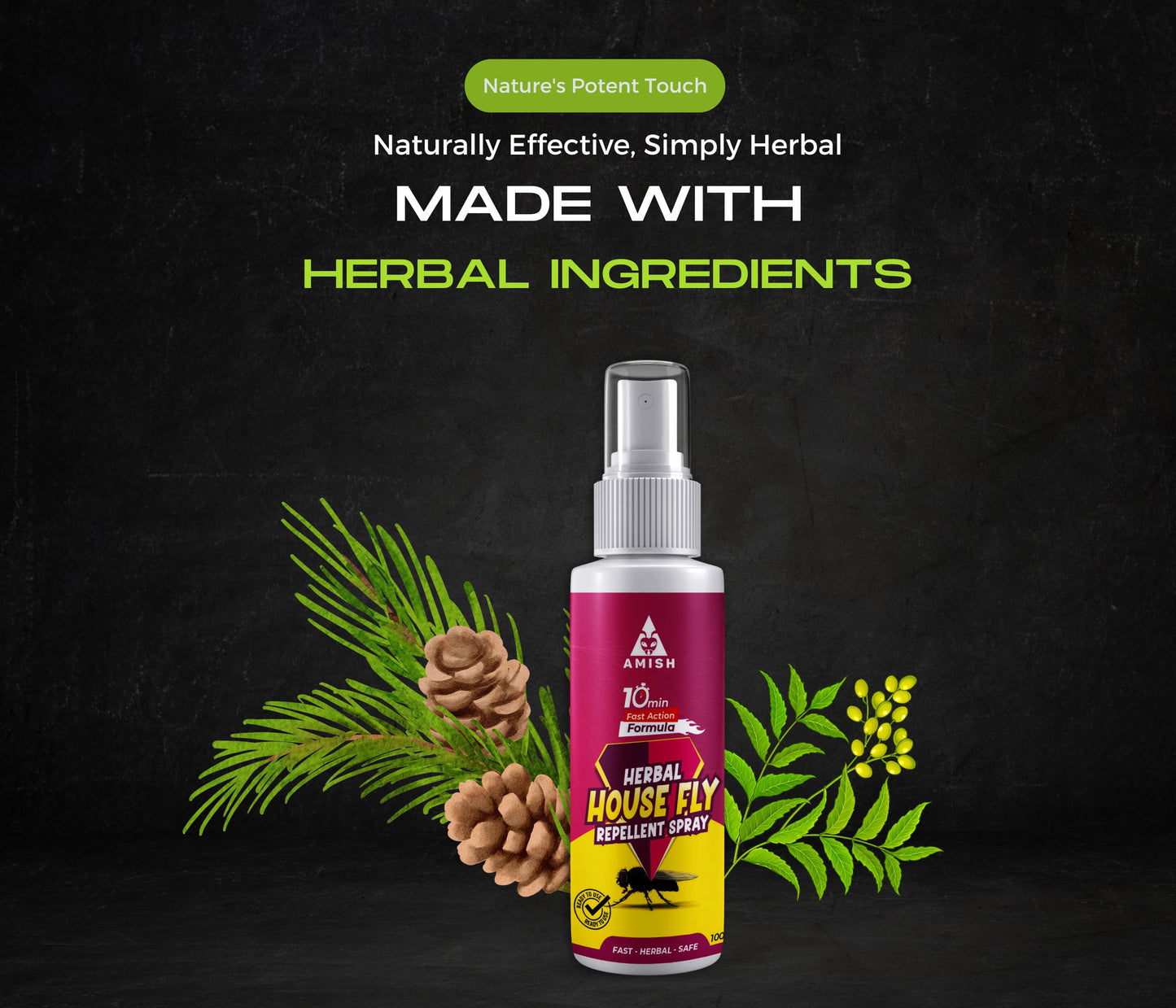 New Amish Premium Herbal Housefly Repellent Spray, Safe, Natural & Effective