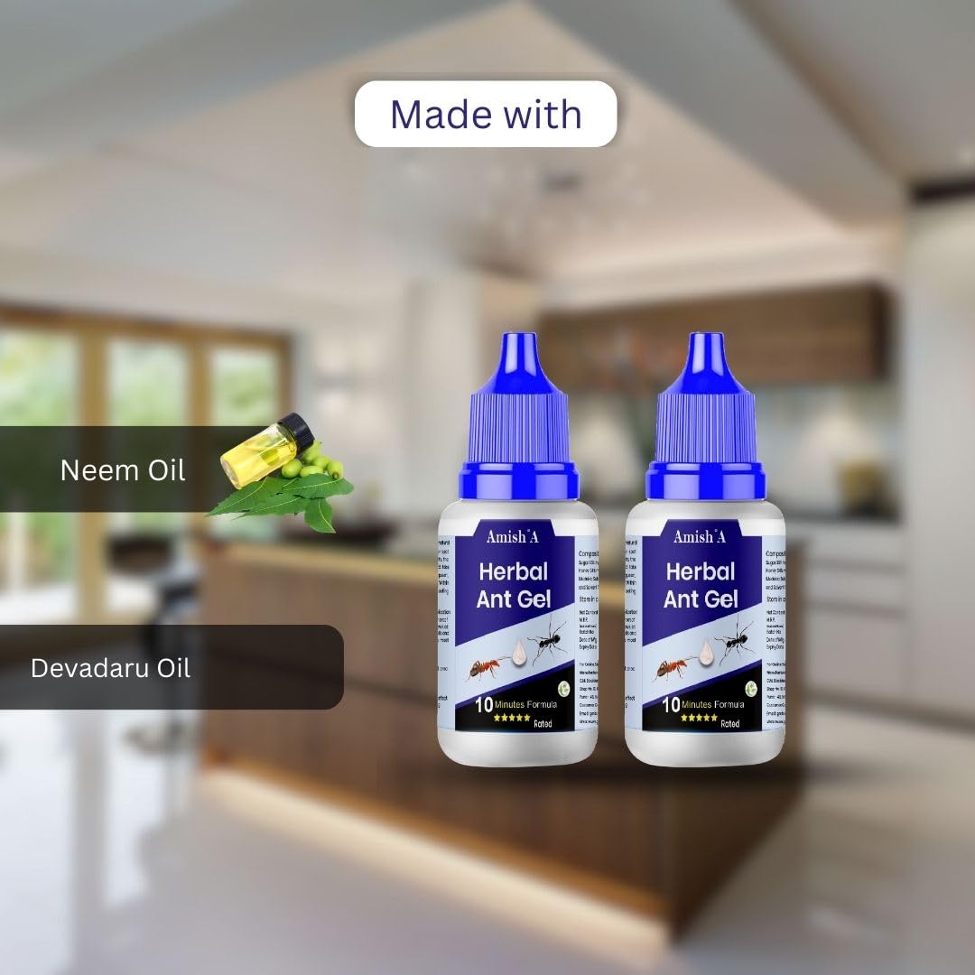 Amish A Herbal Ant Gel Pack of 2 | 10 Minutes Formula, 100% Organic Ant Gel Bait for Home & Kitchen Office & Garden