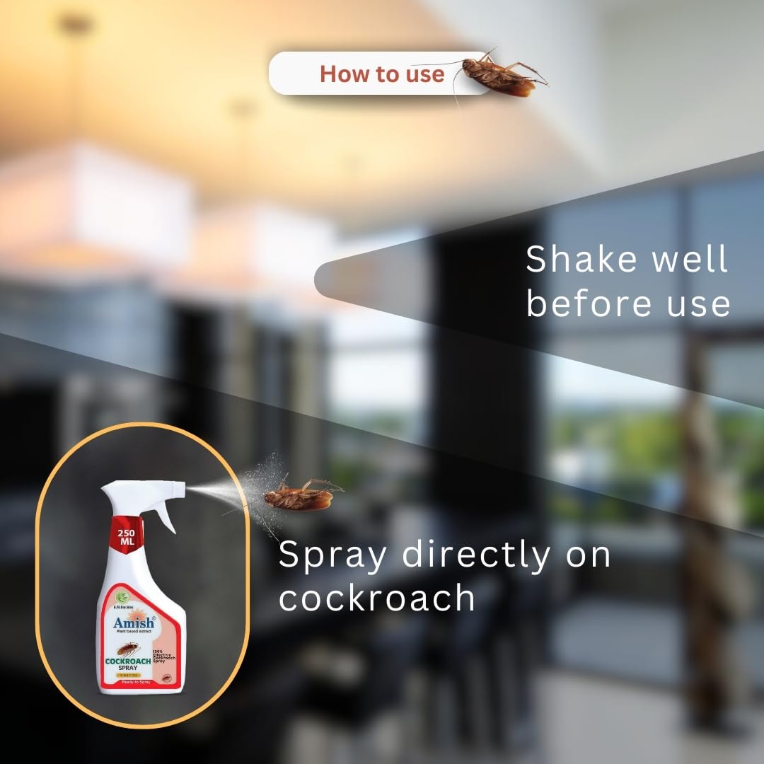 Amish Herbal Cockroach Spray 250 ml Pack Of 1 |10 Minutes Formula |Removes Entire Cockroach colony|Powerful 100% Organic No Chemical Cockroach Repellent Spray