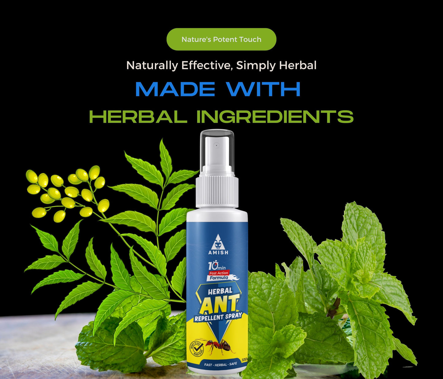Herbal Ant Spray 100ml Pack Of 1 |10 Minutes Formula |Removes Entire Ant colony|Powerful 100% Organic No Chemical Ant Repellent Spray for Home Kitchen Office Garden Long Lasting Protection Instant Action