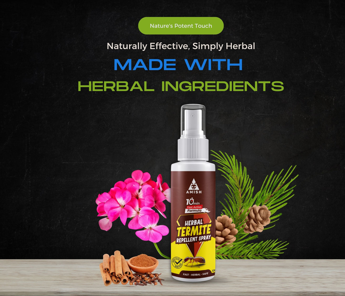 Herbal Termite Spray 100ml Powerful 100% Organic No Chemical Termite Repellent Spray for Home Furniture Long Lasting Wood Protection