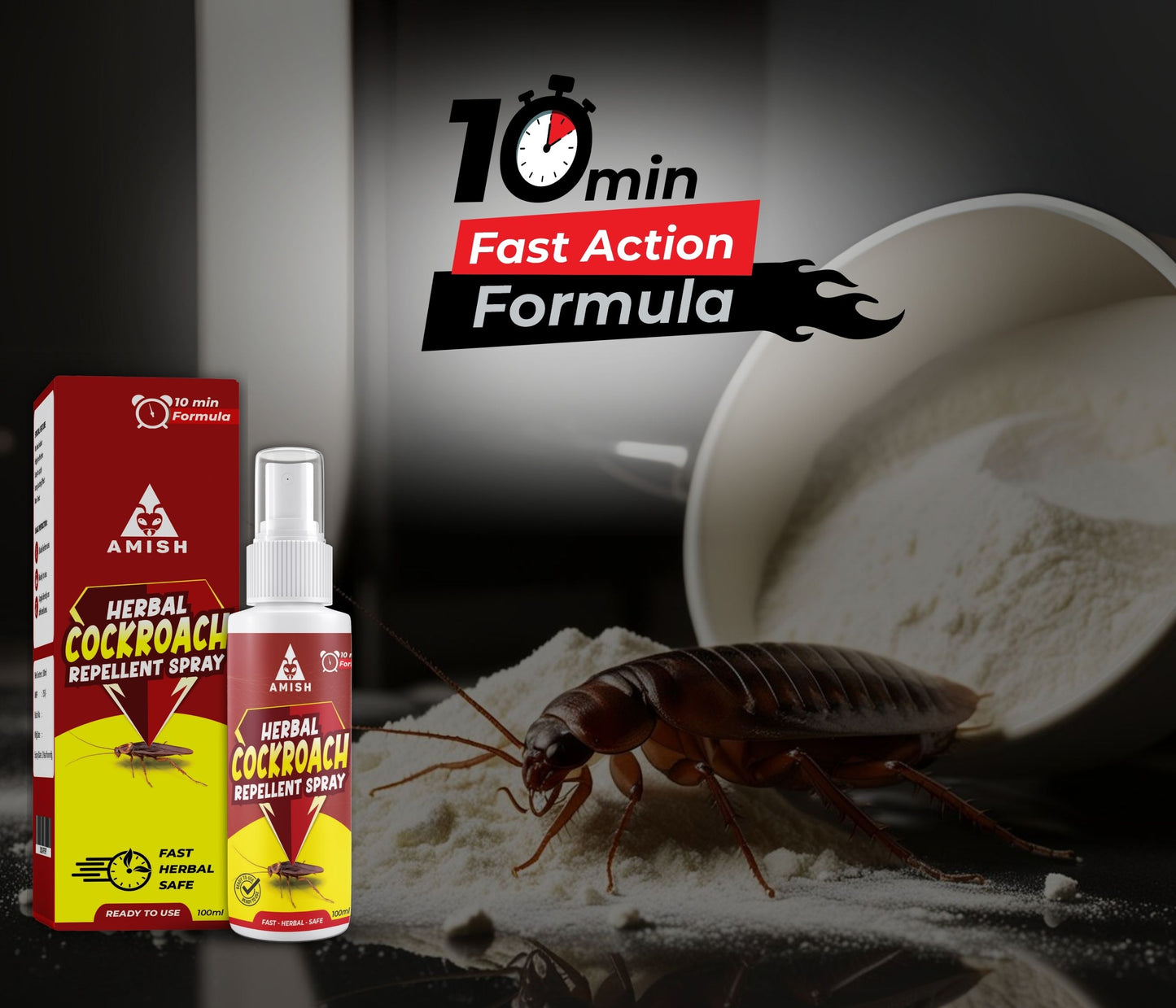 Amish Herbal Cockroach Spray 100ml, 10Minutes Result Guaranty