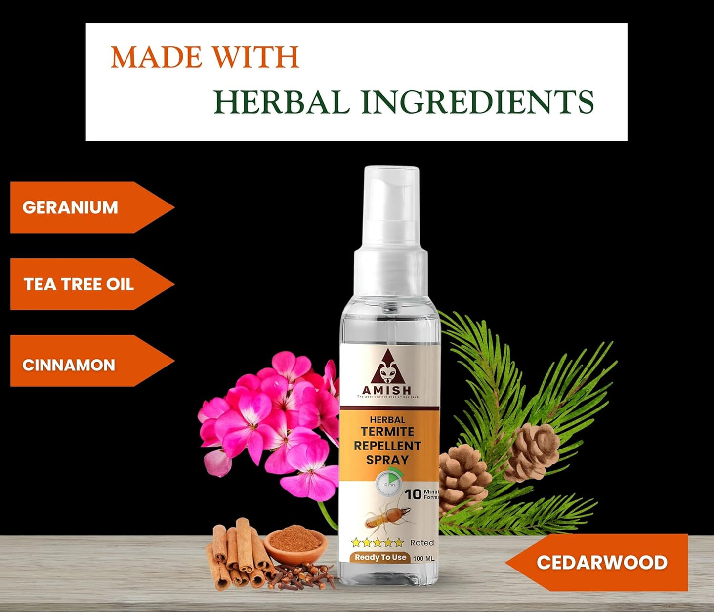 Herbal Termite Spray 100ml Powerful 100% Organic No Chemical Termite Repellent Spray for Home Furniture Long Lasting Wood Protection