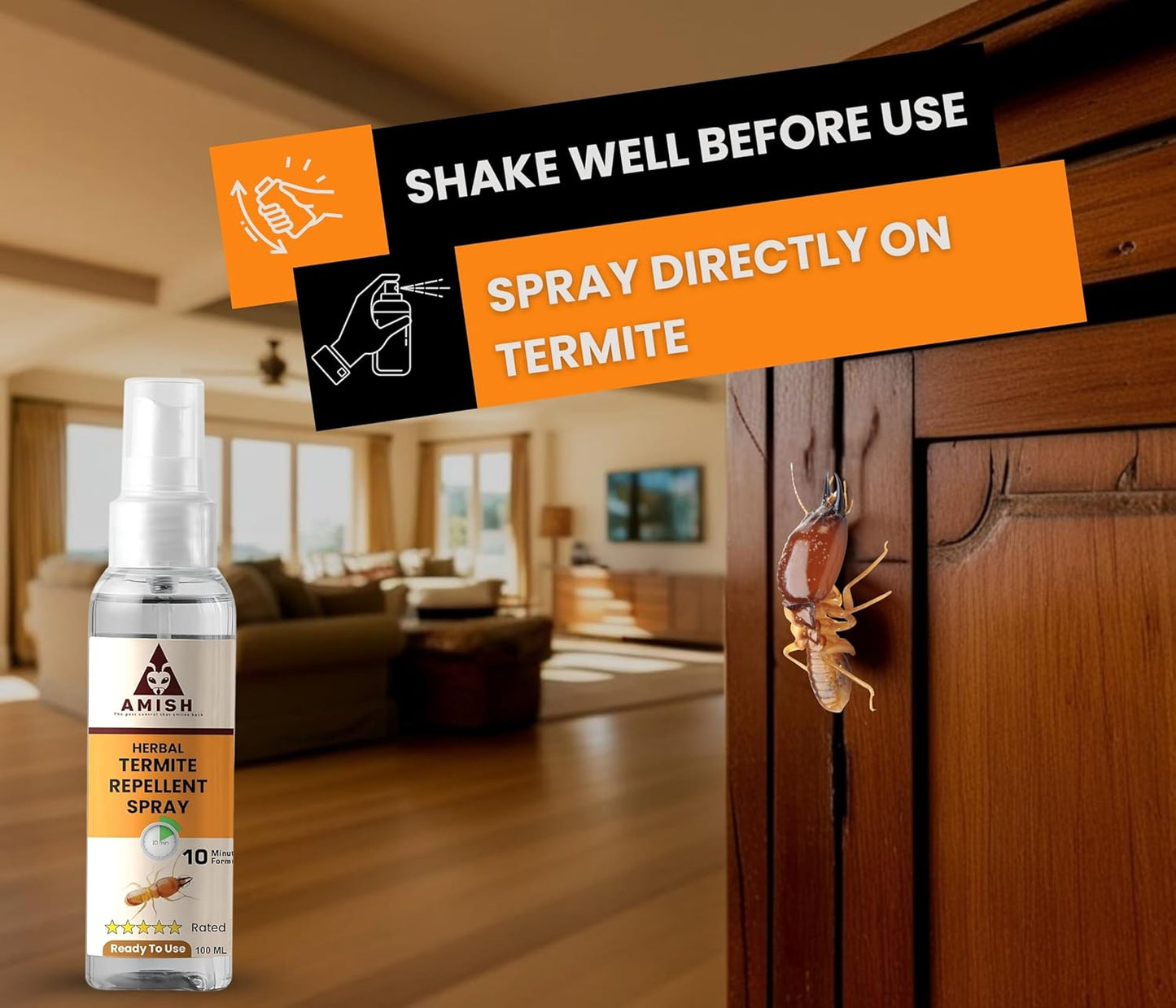 Herbal Termite Spray 100ml Powerful 100% Organic No Chemical Termite Repellent Spray for Home Furniture Long Lasting Wood Protection