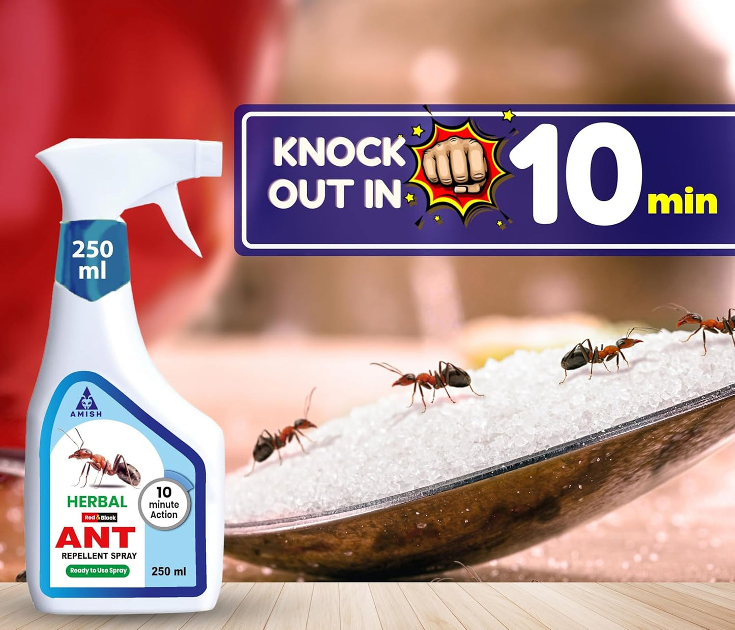 Amish Herbal Ant Spray 250ml Pack-1|10 Minutes Formula |Removes Entire Ant colony|Powerful 100% Organic No Chemical Ant Repellent Spray for Home Kitchen Office Garden Long Lasting Protection