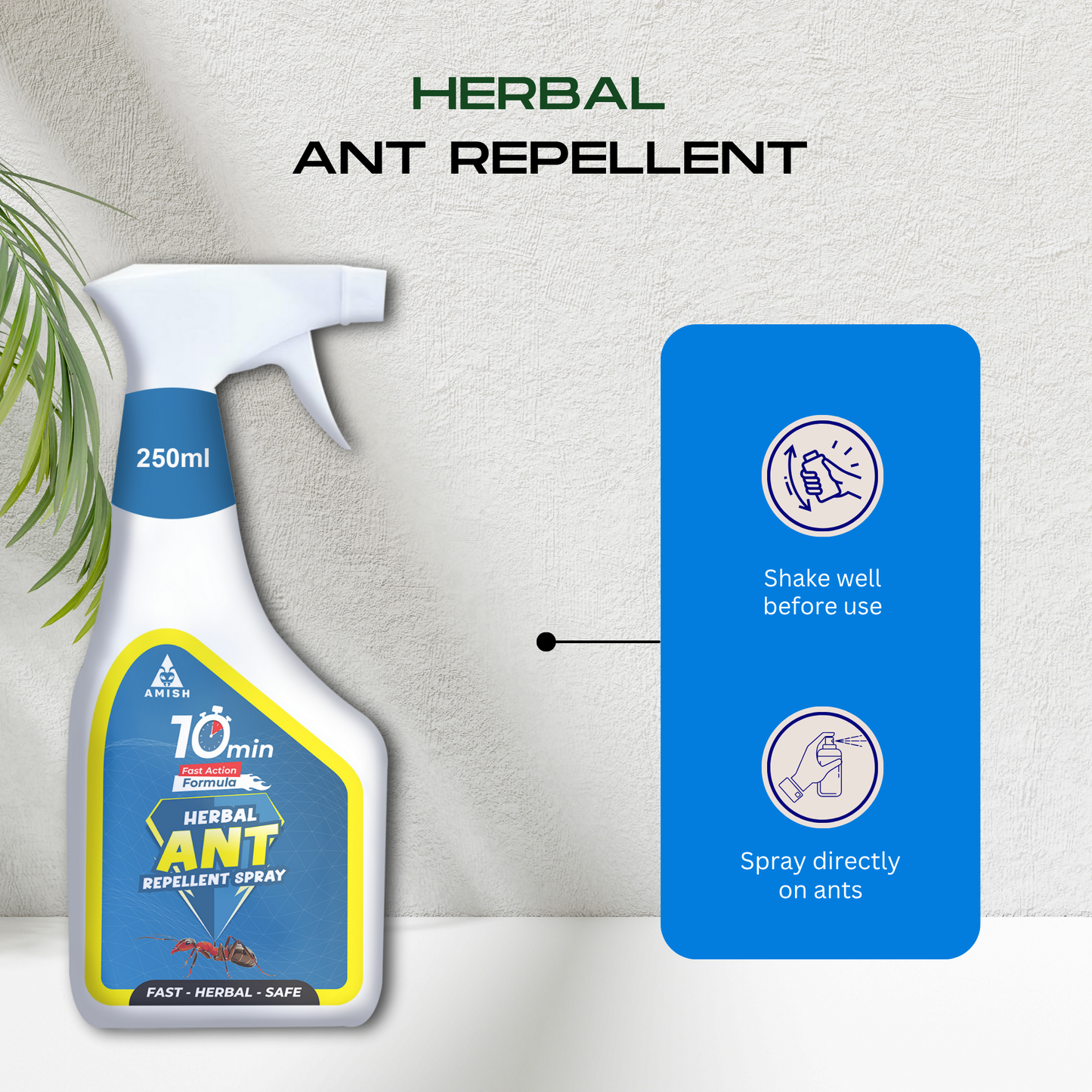 Amish Herbal Ant Spray 250ml Pack-1|10 Minutes Formula |Removes Entire Ant colony|Powerful 100% Organic No Chemical Ant Repellent Spray for Home Kitchen Office Garden Long Lasting Protection