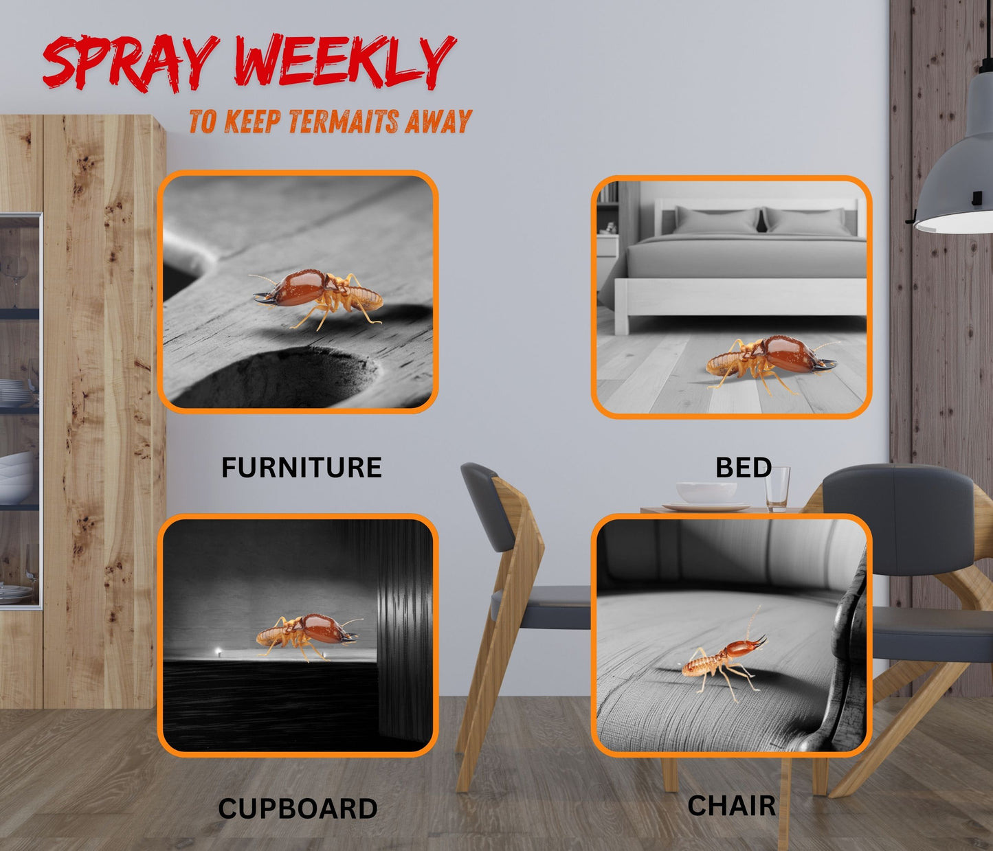 Herbal Termite Spray 100ml Powerful 100% Organic No Chemical Termite Repellent Spray for Home Furniture Long Lasting Wood Protection