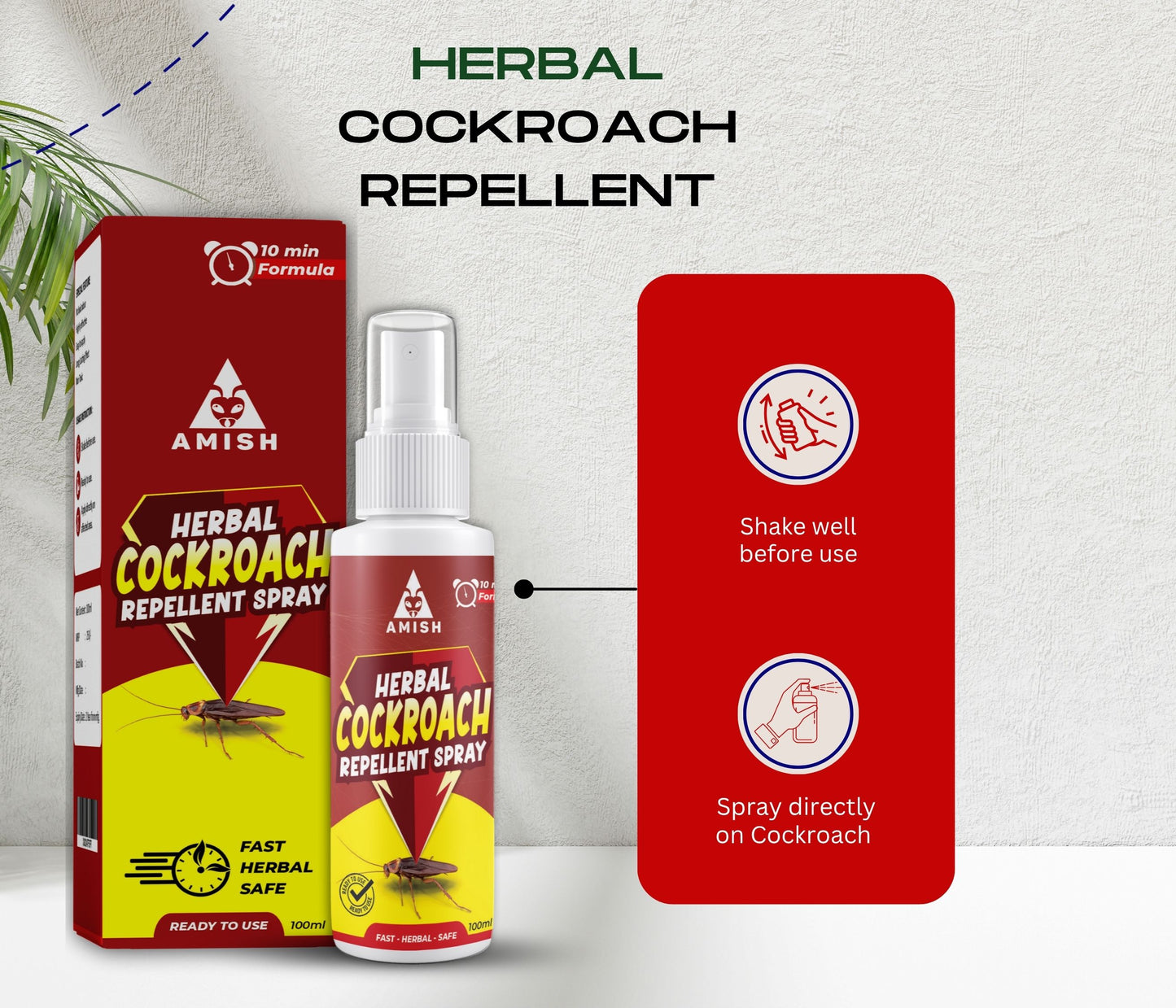 Amish Herbal Cockroach Spray 100ml, 10Minutes Result Guaranty